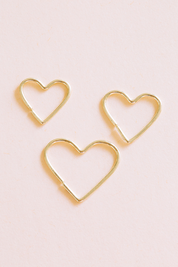 14K金 ゴールド ハート ヒンジ リング 耳 鼻 軟骨 ヘリックス トラガス フープイヤリング ピアス 1枚目の画像