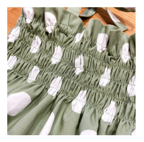 送料無料＊キャミソールセットアップ　シャーリング　女の子　かわいい　ドット　夏　グリーン　かぼちゃ　ワンピ風 5枚目の画像