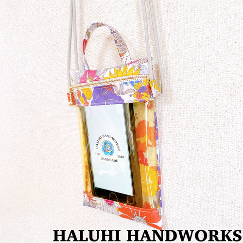 ラミネート生地×クリアPVC スマホポシェット 2Way ショルダーバッグ