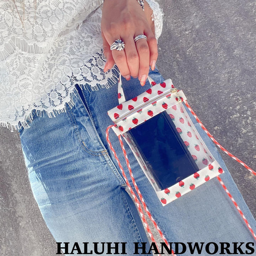 ラミネート生地×クリアPVC スマホポシェット 2Way ショルダーバッグ