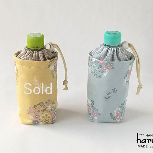 ハンドメイド　巾着袋　ペットボトルカバー 保冷＊300～350ml用ペットボトルカバー＊巾着タイプ＊格子柄