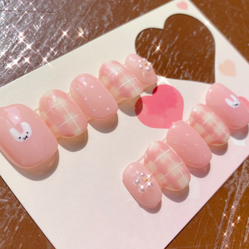 ネイルチップ 現品 オーダー かわいい 春 夏 ギンガムチェック チューリップ ギンガムチェック うさぎ チェック ドット フラワー シンプル