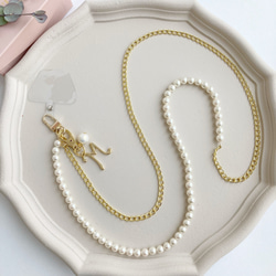 スマホケースにはさむだけ♪スマホショルダー ストラップホルダー付き ＜パール×ゴールドmix＞ 14枚目の画像