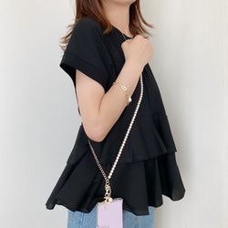 スマホケースにはさむだけ♪スマホショルダー ストラップホルダー付き ＜パール×ゴールドmix＞ 3枚目の画像