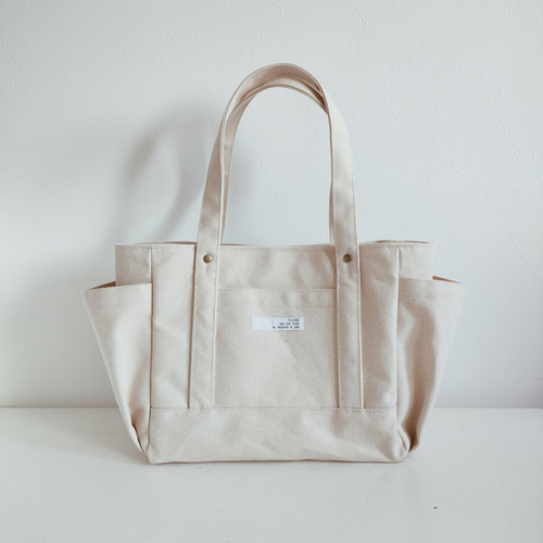 帆布の小さめサイドポケットトート 生成り 8号帆布 トートバッグ