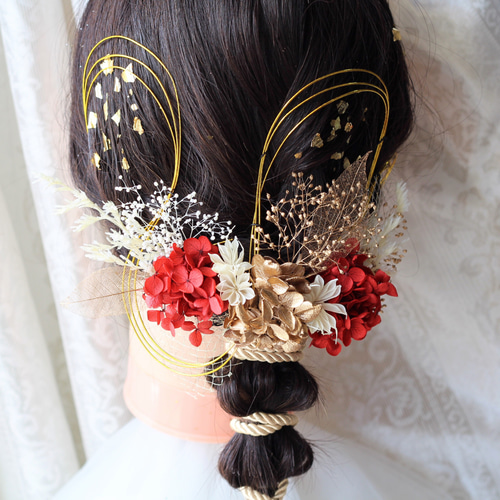 №152♡ドライフラワー髪飾り♡紐アレンジ♡成人式♡卒業式