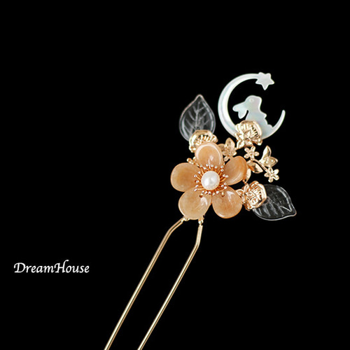 アンティーク調 ハンドメイド 天然石 かんざし 花月のかんざし＊天然石＊蝶貝＊簪＊着物和装 かんざし