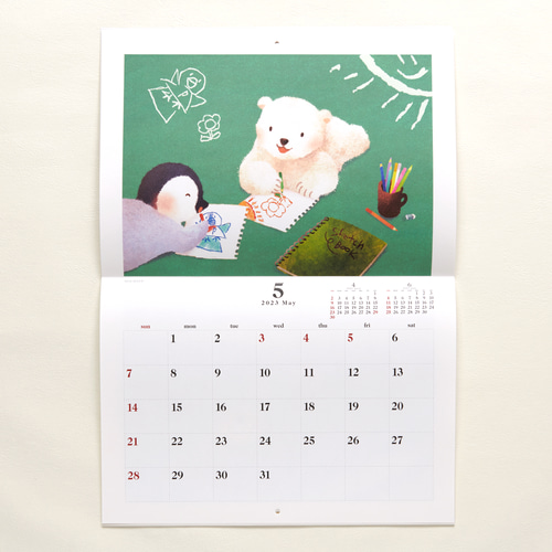 2023ぺん＆くまカレンダー【壁掛け 見開きA3 書き込みスペース