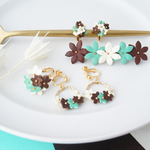 チョコミント* セット 【バレッタ・リング・イヤリング（ピアス）×2点