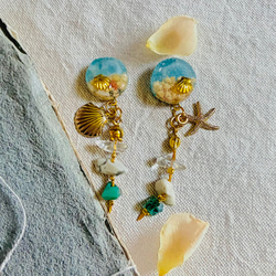 1420 スカイブルーゴールドフラワー　ハンドメイド　イヤリング 1420 スカイブルーゴールドフラワー ハンドメイド イヤリング 1420