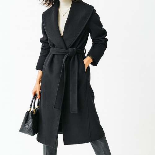 ウールコート レディース ビッグカラー ベルト付き 総裏地 ウール100