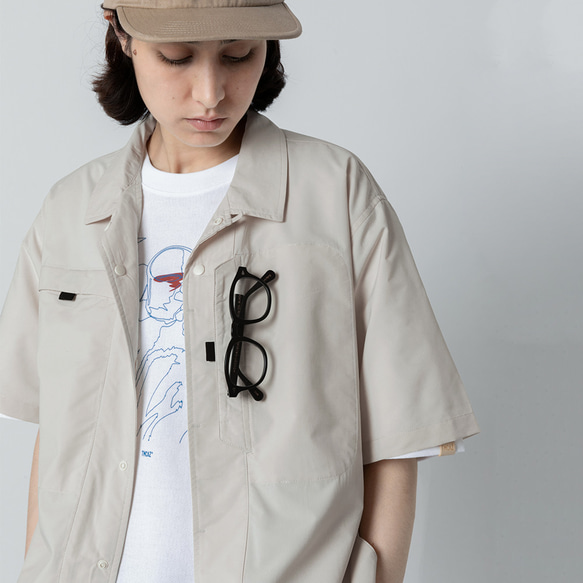 TMCAZ Open Collar Shirt[米白色] 山系城市輕機能風戶外多口袋輕速幹短袖襯衫 第3張的照片