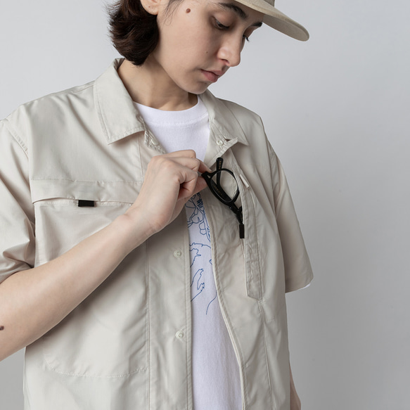 TMCAZ Open Collar Shirt[米白色] 山系城市輕機能風戶外多口袋輕速幹短袖襯衫 第9張的照片