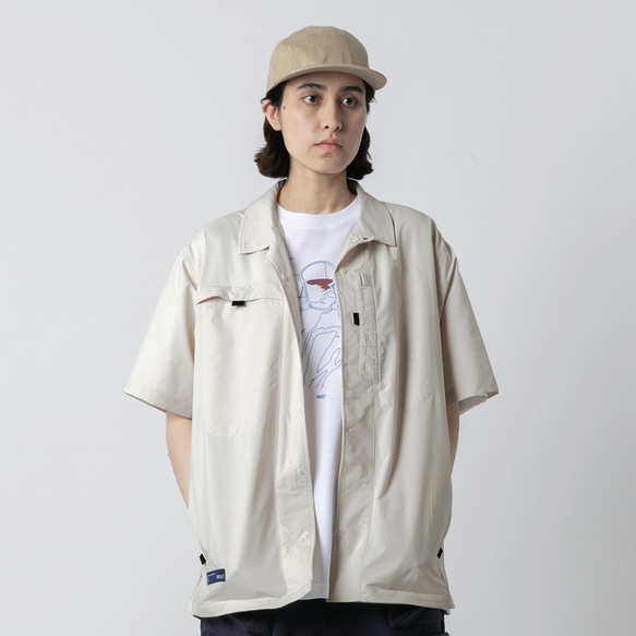 TMCAZ Open Collar Shirt[米白色] 山系城市輕機能風戶外多口袋輕速幹短袖襯衫 第1張的照片