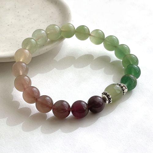 寶石系質玉9.5 天然礦石漸層螢石和田玉925純銀手鍊手鍊Liz繪房的