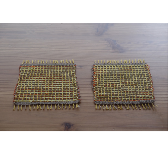 昭和レトロカラーの手織りコースター　2枚1セット 1枚目の画像