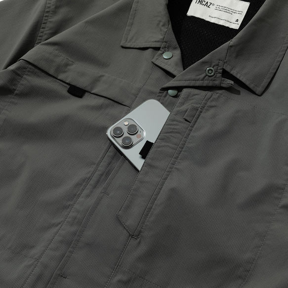 TMCAZ Open Collar Shirt[灰綠色] 山系城市輕機能風戶外多口袋輕速幹短袖襯衫 第18張的照片