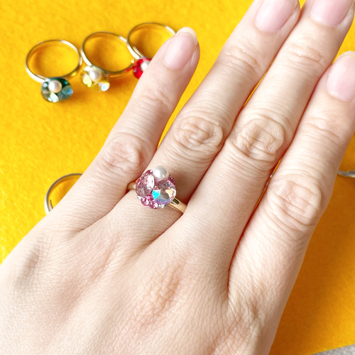 スワロフスキー 指輪 フリーサイズ◎ ビジュー 結婚式 着物 お呼ばれ