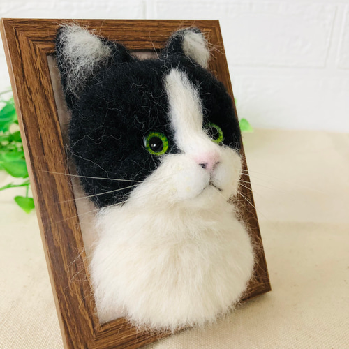 羊毛フェルト はちわれ猫 フレーム猫 羊毛フェルト にじいろ