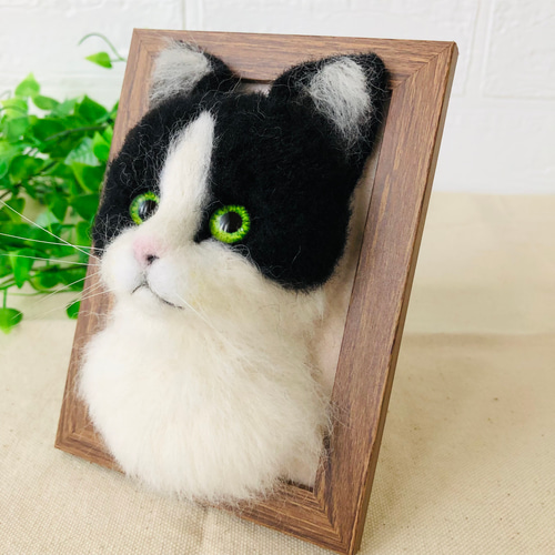 羊毛フェルト はちわれ猫 フレーム猫 羊毛フェルト にじいろ 羊毛フェルト はちわれ猫 フレーム猫 羊毛フェルト にじいろ