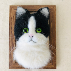 羊毛フェルト　はちわれ猫　フレーム猫 4枚目の画像