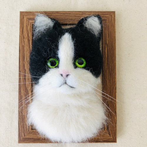 羊毛フェルト はちわれ猫 フレーム猫 羊毛フェルト にじいろ 羊毛フェルト はちわれ猫 フレーム猫 羊毛フェルト にじいろ