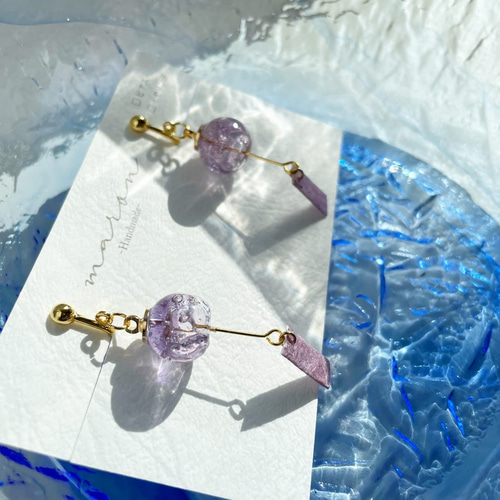 氷の風鈴イヤリング／ピアス 紫色 イヤリング・ノンホールピアス ミミ