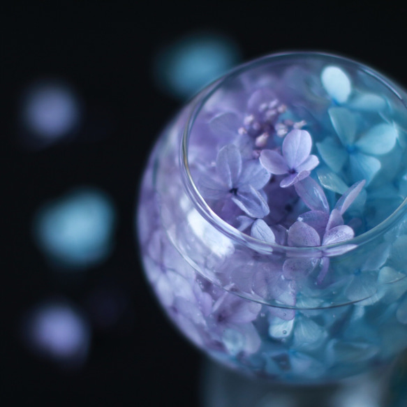 水換え不要）紫陽花ボール ブルー×パープル 花手水（はなちょうず