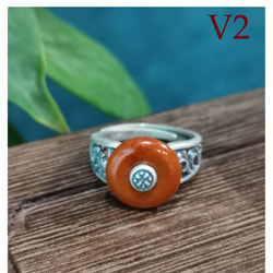 中國手工復古戒指 925 銀 五月天然石和田玉南紅瑪瑙 民族風 可調節#109 第2張的照片