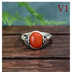 アジアの手仕事 925銀 シルバー ５月 天然石 リング 翡翠 南紅瑪瑙 レディース エスニック フリーサイズ #110 1枚目の画像