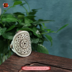 ミャオ族 銀細工 透かし シルバー999 ヴィンテージ加工 フィリグリー 指輪  アンティーク調　エスニック#103 4枚目の画像