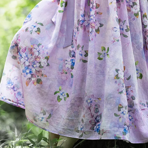 お歳暮 ラミー/麻混】美しい色合いと紫陽花 ロングワンピース ウエスト ワンピース