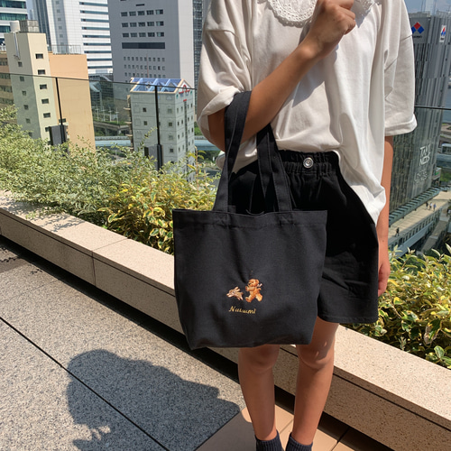 ネイビー新柄うさぎとくまさん お出かけトートバッグMサイズ 名入れ