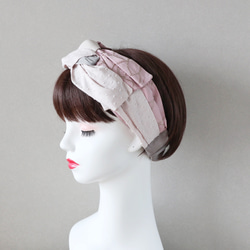 Resale 3 ◆ 不同材質拼接髮帶（粉色刺繡圖案）<hairband243> ◆ 接單生產 第3張的照片