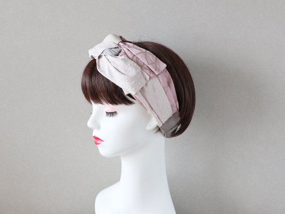 Resale 3 ◆ 不同材質拼接髮帶（粉色刺繡圖案）<hairband243> ◆ 接單生產 第3張的照片