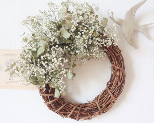 ドライフラワー　リース　かすみ草 ドライフラワー】かすみ草のナチュラルリース - lafeuille-tokyo