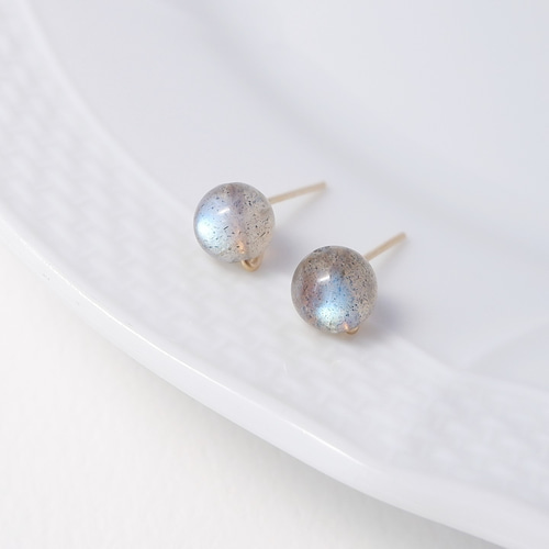 ミント☺︎ 大粒変形ブルーラブラドライトピアス ラブラドライト・ピアス 4mm（1ペア） - Crystal Life☆天然石