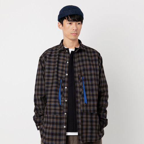 TMCAZ ワイドスプレッドカラーシャツ ブラウンチェック柄長袖 TMCAZ ワイドスプレッドカラーシャツ ブラウンチェック柄長袖
