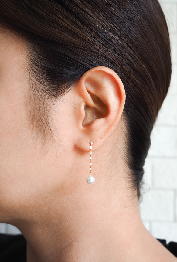 K18YG あこや真珠 ダイヤモンド ピアス2way