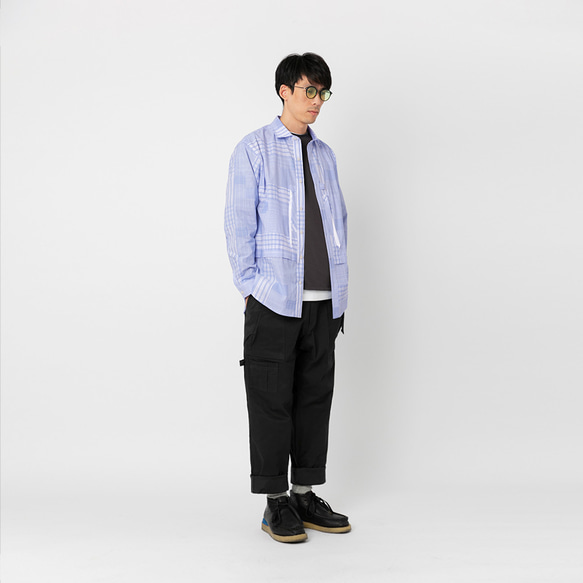 TMCAZ Wide Spread Collar Shirt 藍色不規則格子襯衫 户外山系城市輕機能風 第7張的照片