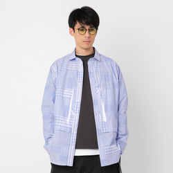 TMCAZ Wide Spread Collar Shirt 藍色不規則格子襯衫 户外山系城市輕機能風 第2張的照片