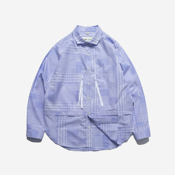 TMCAZ Wide Spread Collar Shirt 藍色不規則格子襯衫 户外山系城市輕機能風 第13張的照片