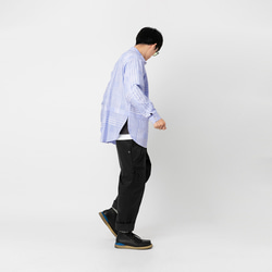 TMCAZ Wide Spread Collar Shirt 藍色不規則格子襯衫 户外山系城市輕機能風 第10張的照片