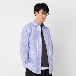 TMCAZ Wide Spread Collar Shirt 藍色不規則格子襯衫 户外山系城市輕機能風 第3張的照片