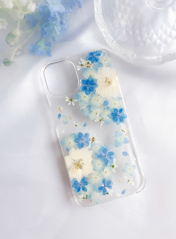 ❁.。全機種対応.:*:.。.てまり紫陽花 押し花ケース ❁.。全機種対応.:*:.。.てまり紫陽花 押し花ケース