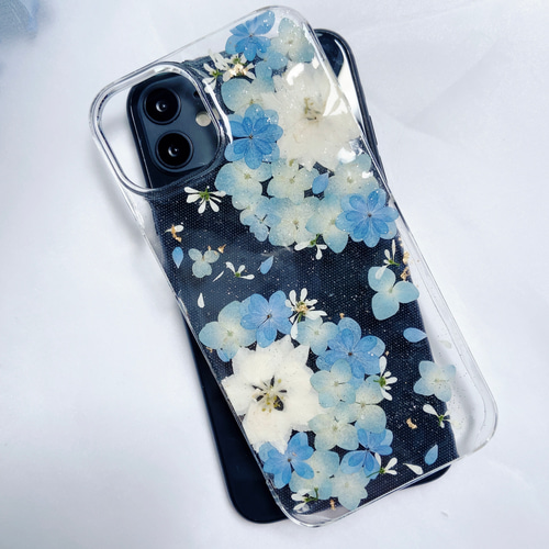 ❁.。全機種対応.:*:.。.てまり紫陽花 押し花ケース ❁.。全機種対応.:*:.。.てまり紫陽花 押し花ケース