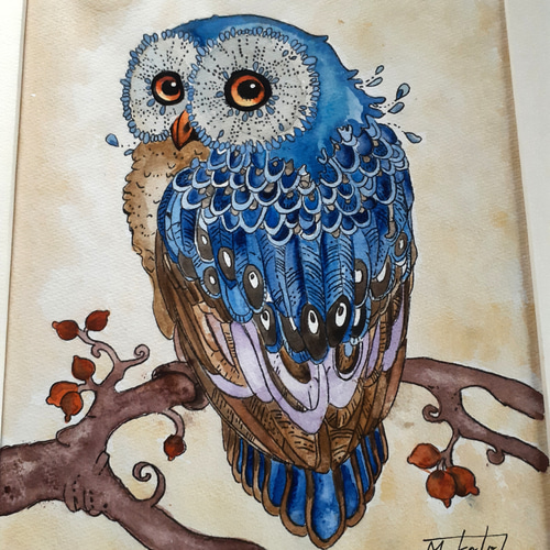 フクロウの絵 ふくろうのインク画(複製画) 絵画 mimoza 通販 5356312｜Creema