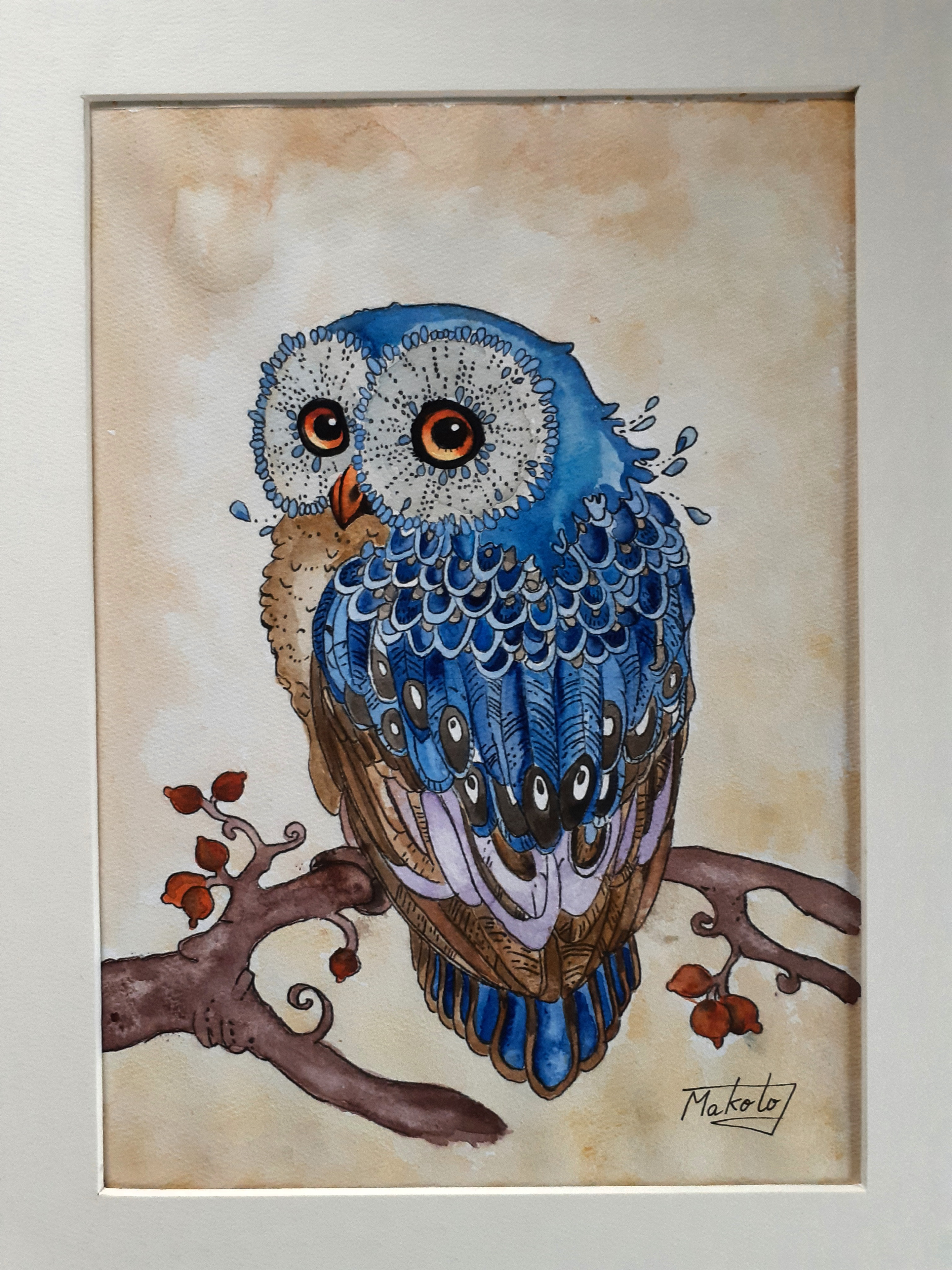 人気ブランドの新作 フクロウ  水彩画とアクリル 絵画