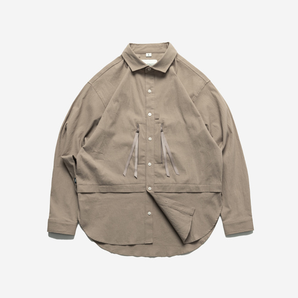 TMCAZ Wide Spread Collar Shirt 卡其色皺褶布料長袖襯衫 户外户外山系城市輕機能風 第9張的照片