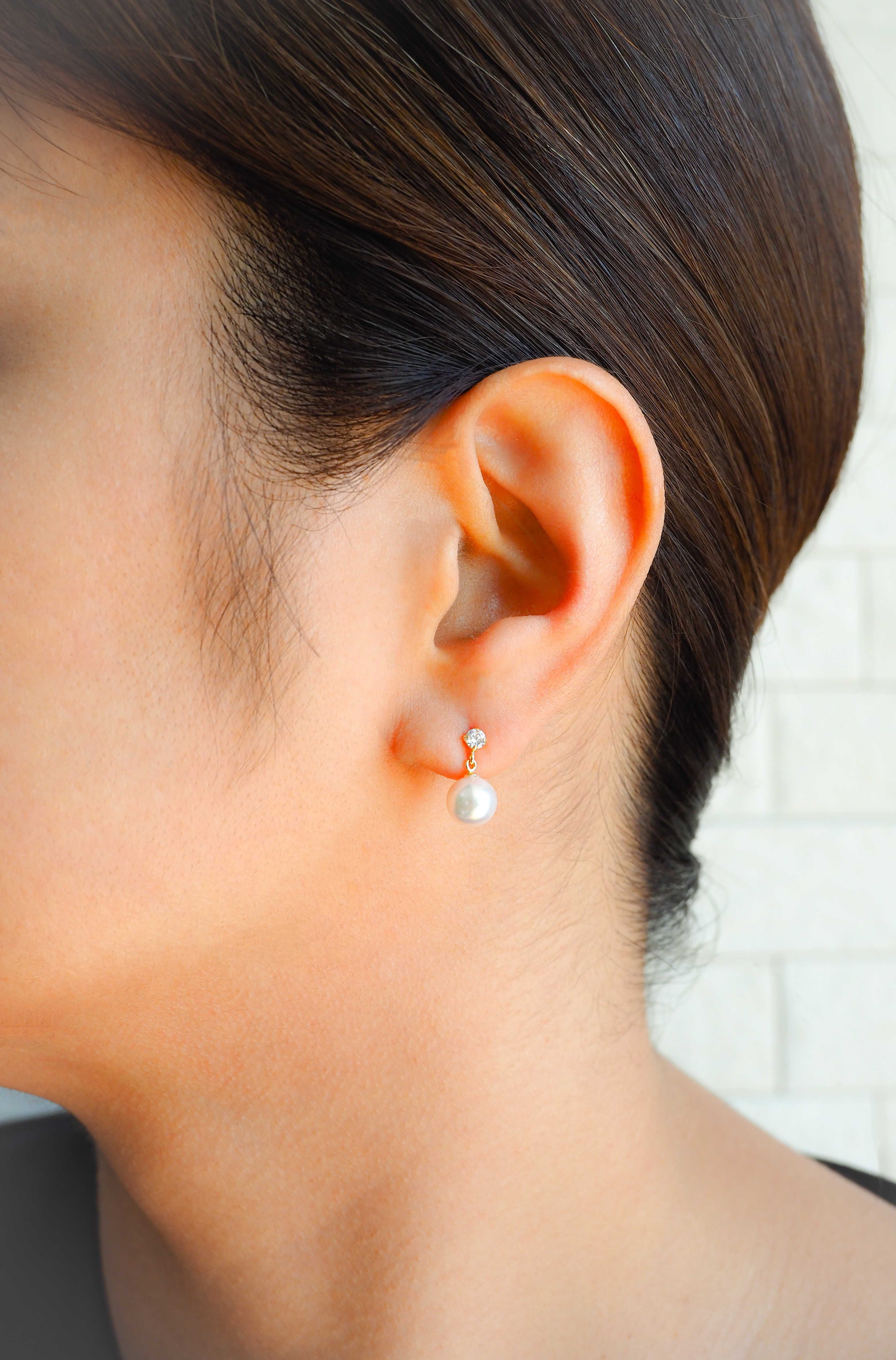 K18YG アコヤパール ジルコニア スウィングピアス　7.5㎜　DAIWA JEWELRY伊勢志摩